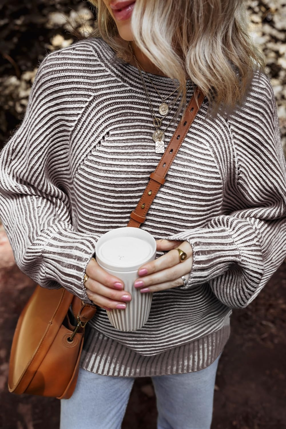 Textured Striped Round Neck Long Sleeve Top-TOPS / DRESSES-[Adult]-[Female]-2022 Online Blue Zone Planet