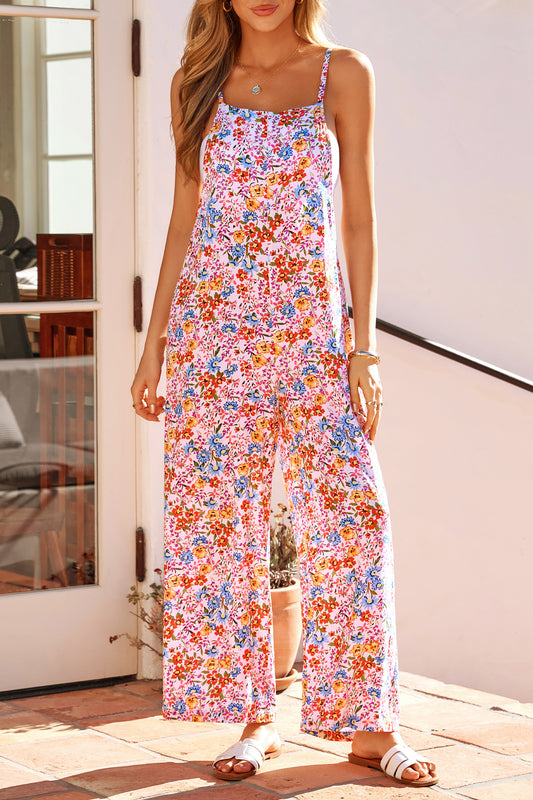 Multicolour Floral Print Spaghetti Straps Loose Pocketed Jumpsuit-Bottoms/Jumpsuits & Rompers-[Adult]-[Female]-Multicolour-S-2022 Online Blue Zone Planet