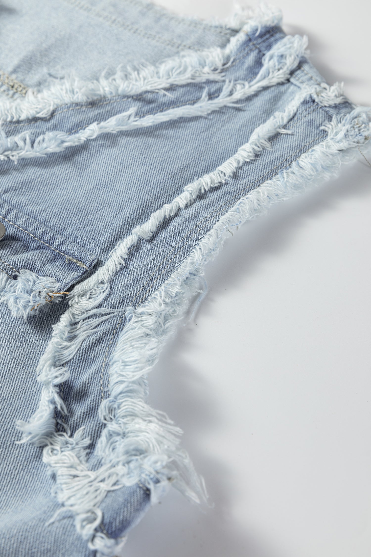 Beau Blue Frayed Edge Flap Pockets Denim Vest Jacket-Outerwear/Vests-[Adult]-[Female]-2022 Online Blue Zone Planet