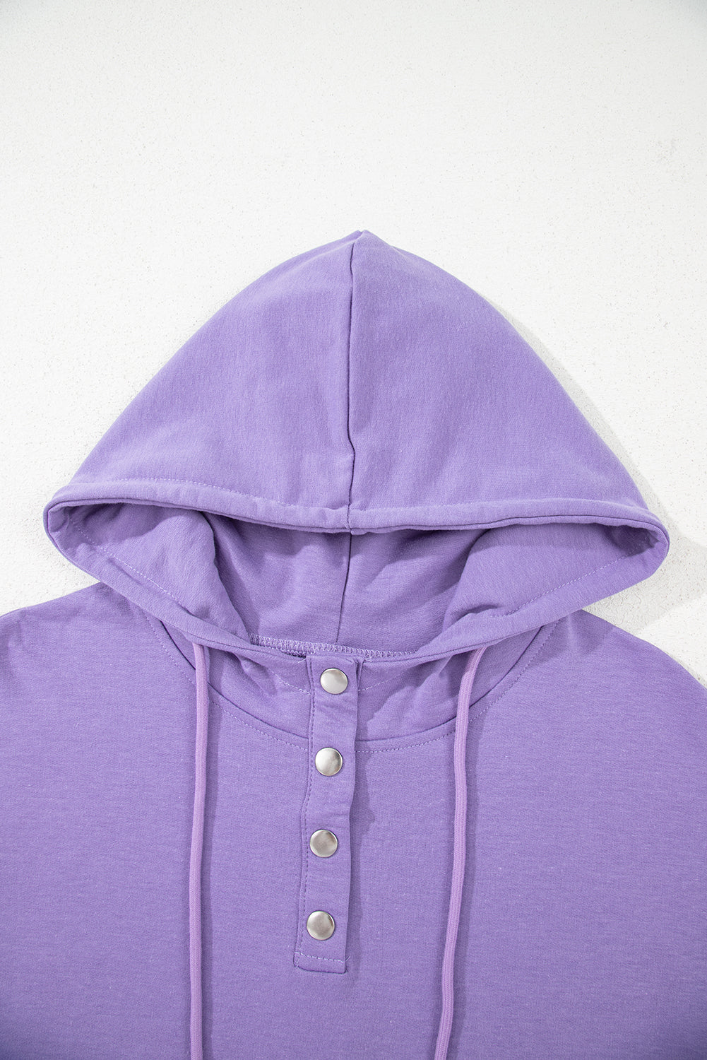 Purple Short Sleeve Buttoned Neck Kangaroo Pocket Hoodie-Tops / Dresses-[Adult]-[Female]-2022 Online Blue Zone Planet