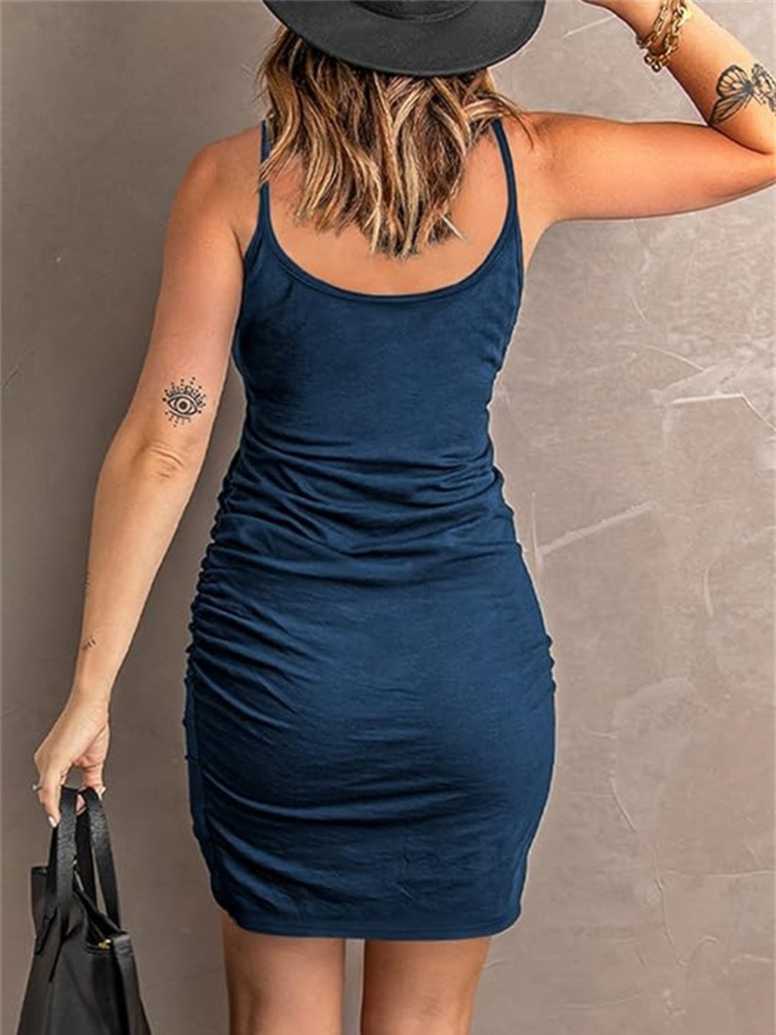 Ruched Scoop Neck Mini Cami Dress-TOPS / DRESSES-[Adult]-[Female]-2022 Online Blue Zone Planet