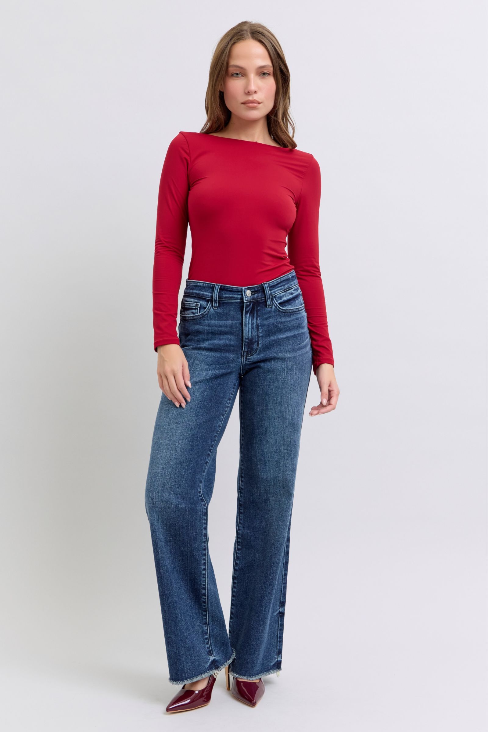 Blue Zone Planet | Judy Blue Full Size Raw Hem Mid Rise Jeans-BOTTOMS SIZES SMALL MEDIUM LARGE-[Adult]-[Female]-2022 Online Blue Zone Planet