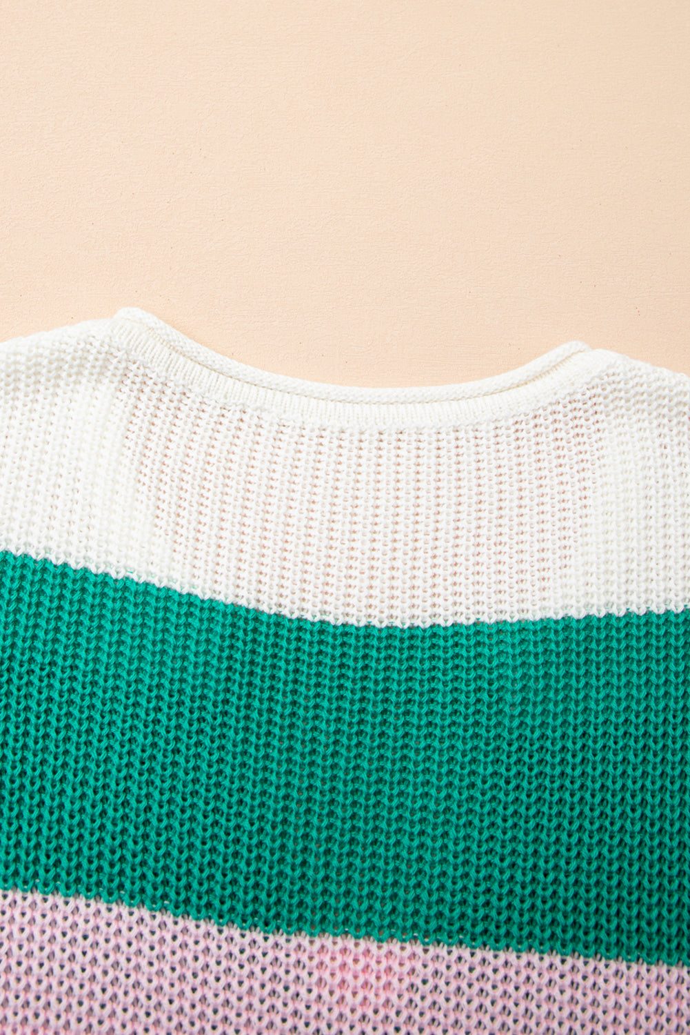 Multicolour Plus Size Striped Colorblock V Neck Short Sleeve Sweater-TOPS / DRESSES-[Adult]-[Female]-2022 Online Blue Zone Planet