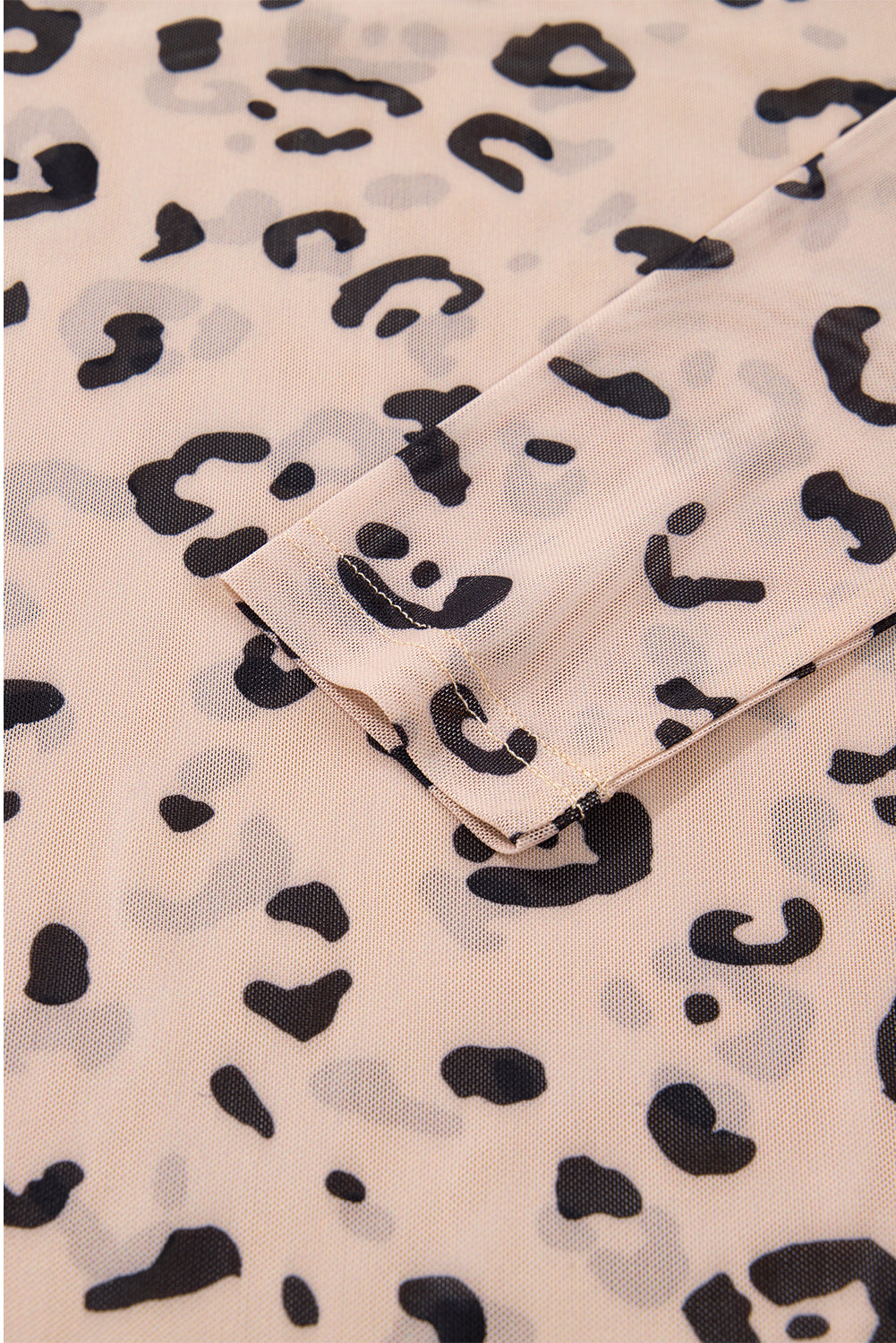 Khaki Mock Neck Sheer Mesh Leopard Long Sleeve Bodysuit-Tops/Bodysuits-[Adult]-[Female]-2022 Online Blue Zone Planet