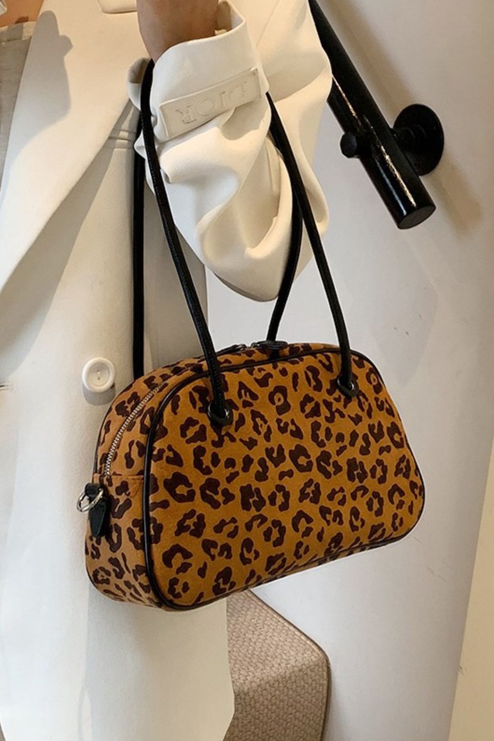 Blue Zone Planet | Leopard Suede Medium Shoulder Bag-Handbags-[Adult]-[Female]-Caramel-One Size-2022 Online Blue Zone Planet