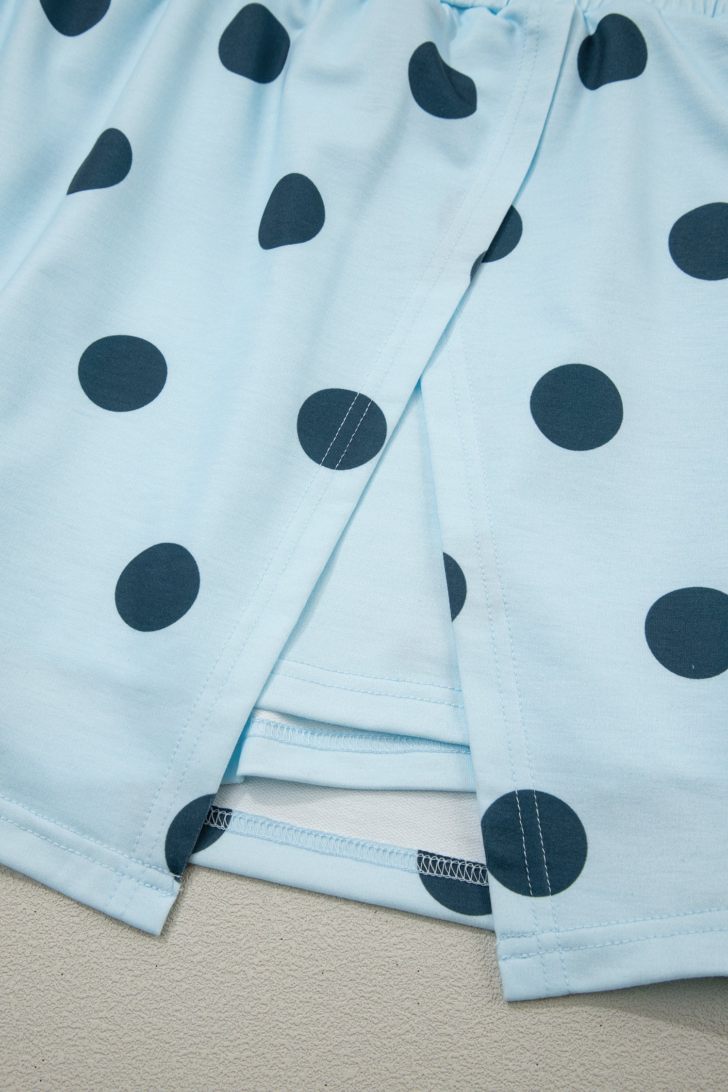 Sky Blue Ribbed Trim Polka Dot Print Tank Split Mini Skort 2pcs Set-Two Piece Sets/Two Piece Dresses-[Adult]-[Female]-2022 Online Blue Zone Planet