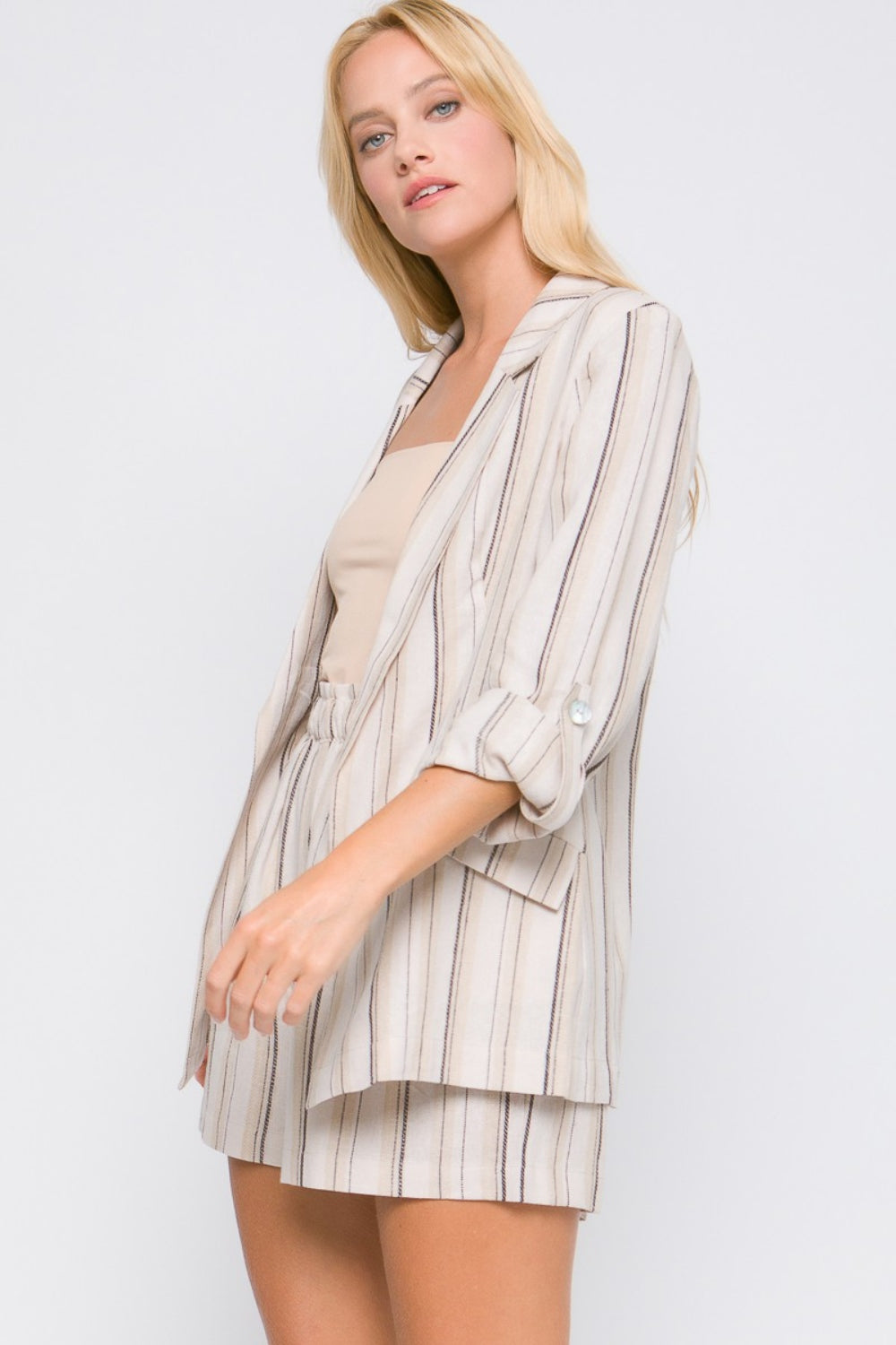 Love Tree Linen Woven Striped Blazer-TOPS / DRESSES-[Adult]-[Female]-2022 Online Blue Zone Planet