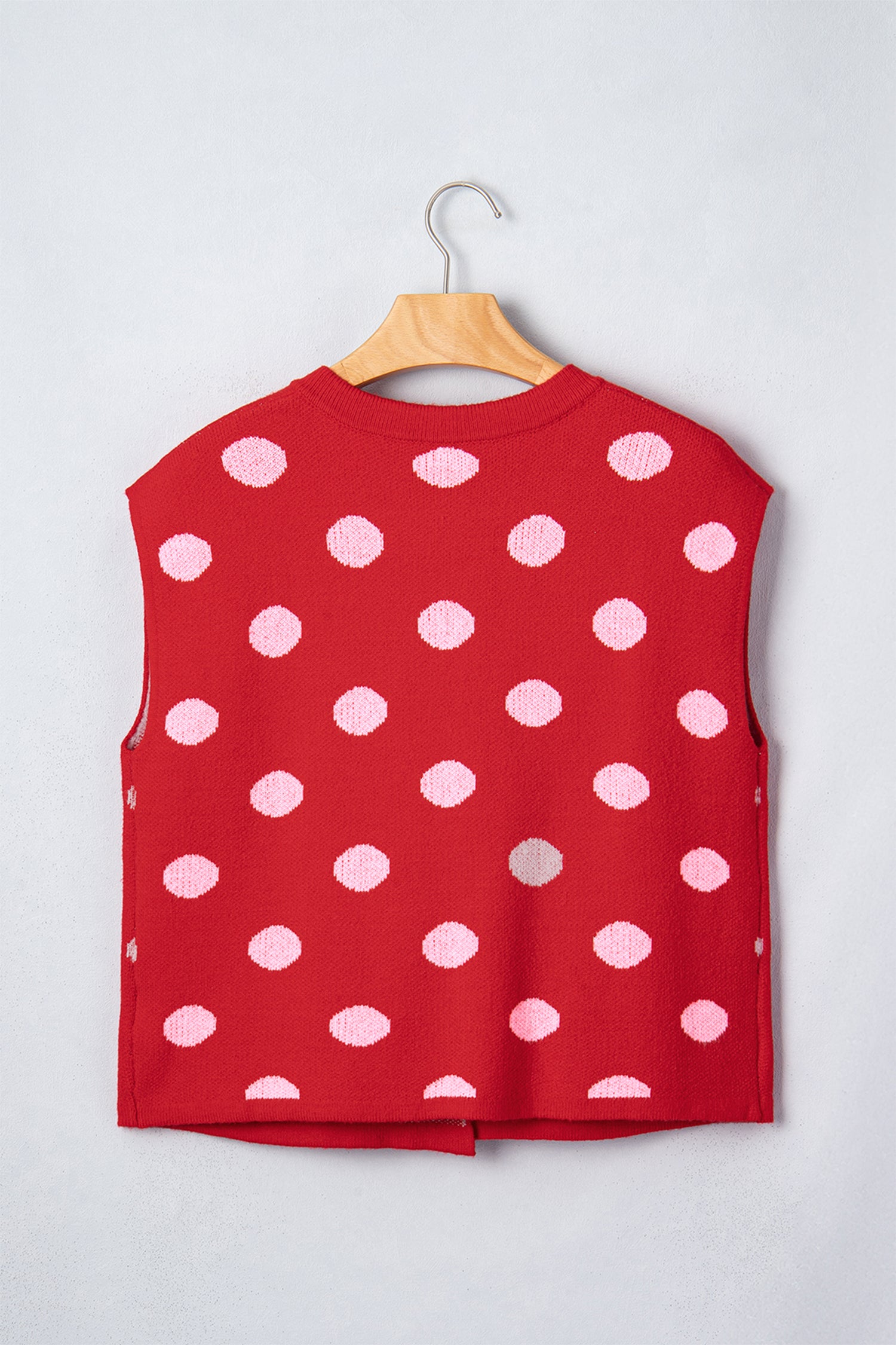 Red Polka Dot Sleeveless Knit Button Drop Shoulder Sweater Vest-TOPS / DRESSES-[Adult]-[Female]-2022 Online Blue Zone Planet