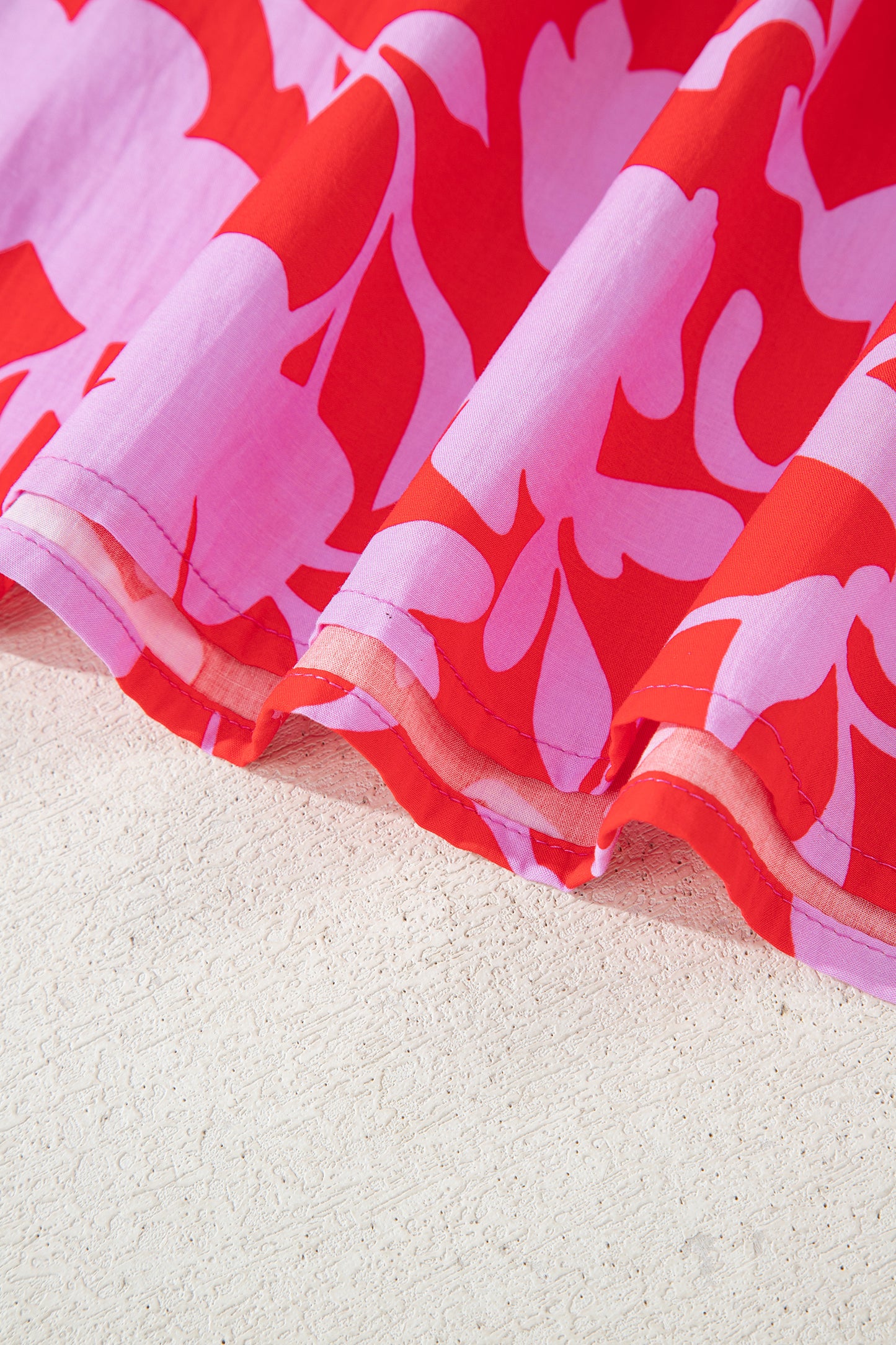 Red Floral Print Split V Neck Cuffed Bracelet Sleeve Blouse-Bracelet-[Adult]-[Female]-2022 Online Blue Zone Planet