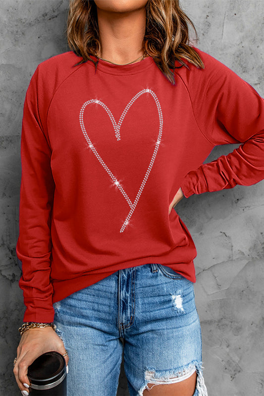 Fiery Red Rhinestone Heart Shaped Long Sleeve Sweatshirt-Graphic/Graphic Sweatshirts-[Adult]-[Female]-Red-S-2022 Online Blue Zone Planet