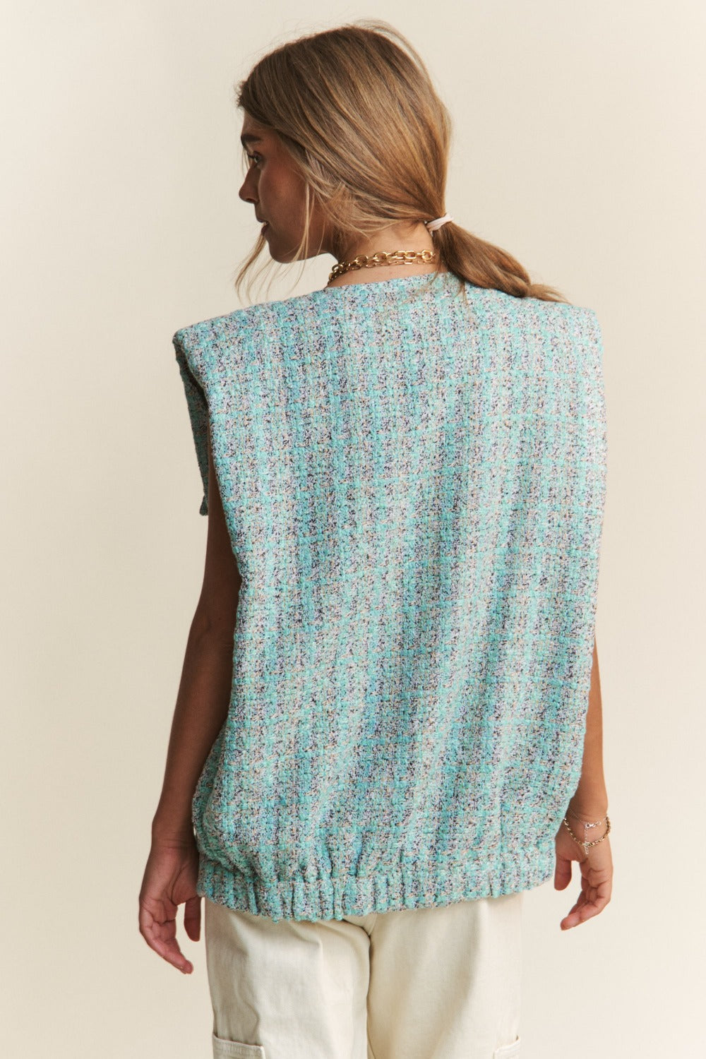 J.NNA Frayed Tweed Padded Shoulder Vest-TOPS / DRESSES-[Adult]-[Female]-2022 Online Blue Zone Planet