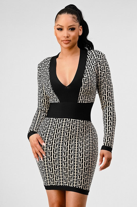 Zone Planet | Nina's Black & White Print Bandage Mini Dress