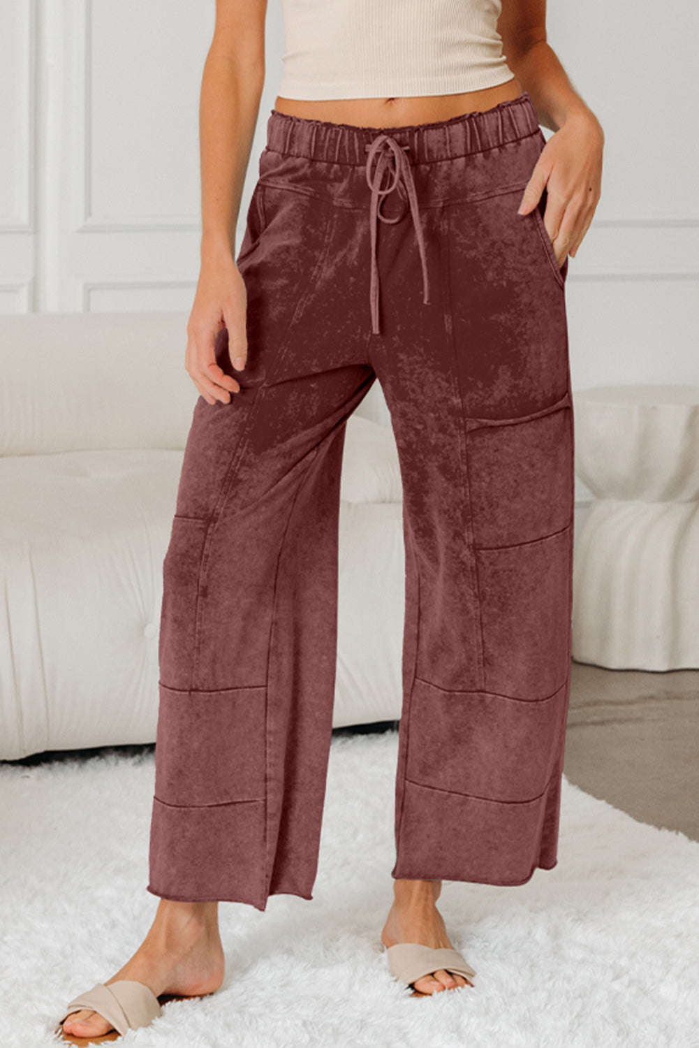 Wild Ginger Mineral Wash Lace-Up High Waist Raw Hem Patched Pocket Pants-Bottoms/Pants & Culotte-[Adult]-[Female]-2022 Online Blue Zone Planet
