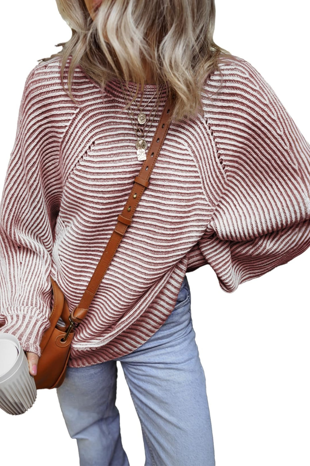 Textured Striped Round Neck Long Sleeve Top-TOPS / DRESSES-[Adult]-[Female]-2022 Online Blue Zone Planet