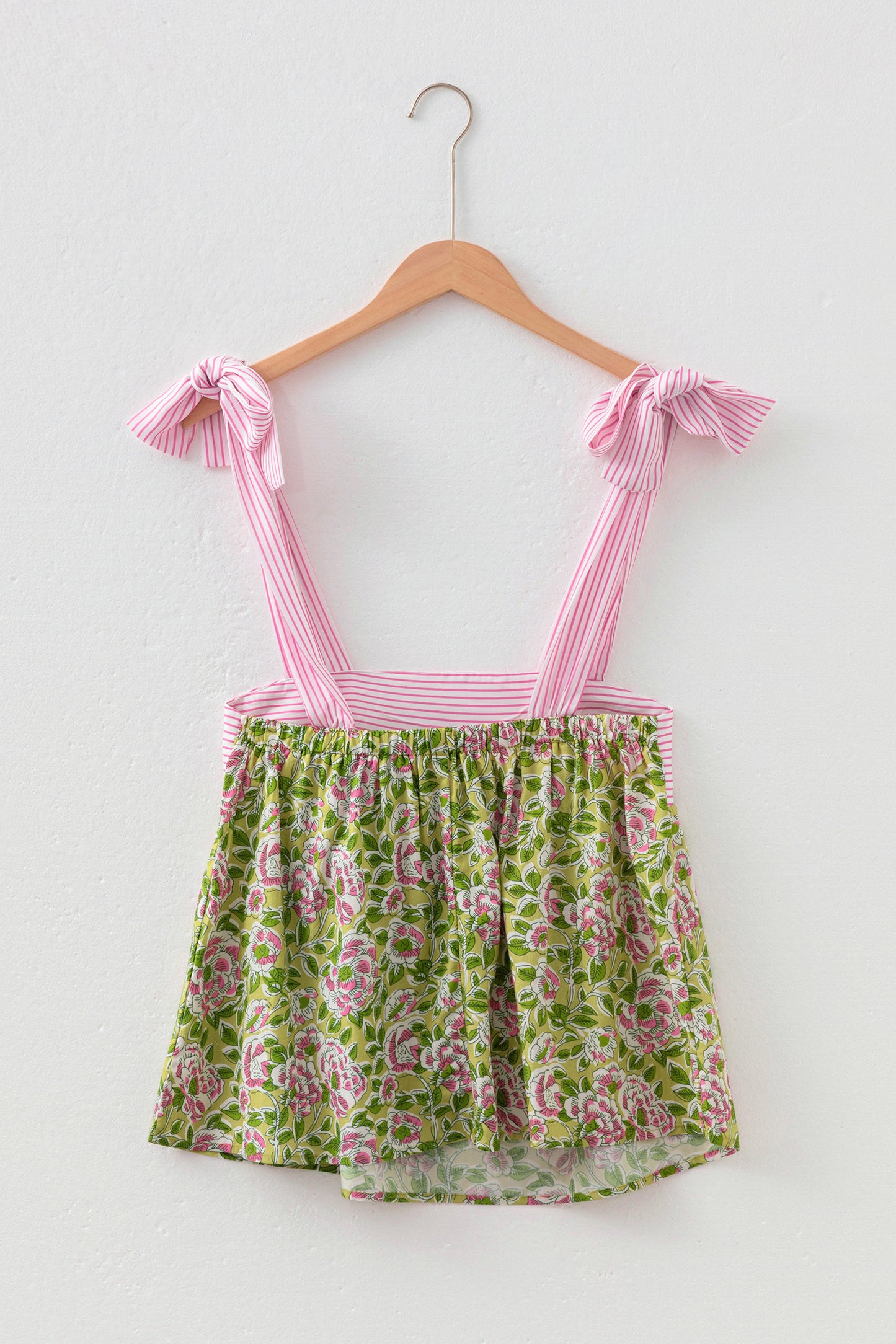 Green Floral Printed Knot Straps Babydoll Tank Top-Tops/Tank Tops-[Adult]-[Female]-2022 Online Blue Zone Planet