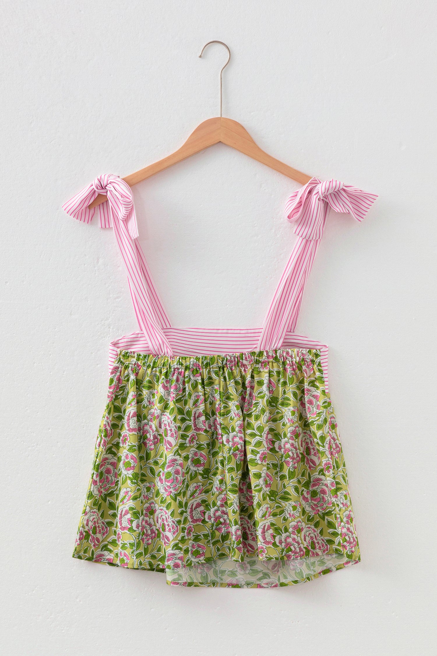 Green Floral Printed Knot Straps Babydoll Tank Top-Tops/Tank Tops-[Adult]-[Female]-2022 Online Blue Zone Planet