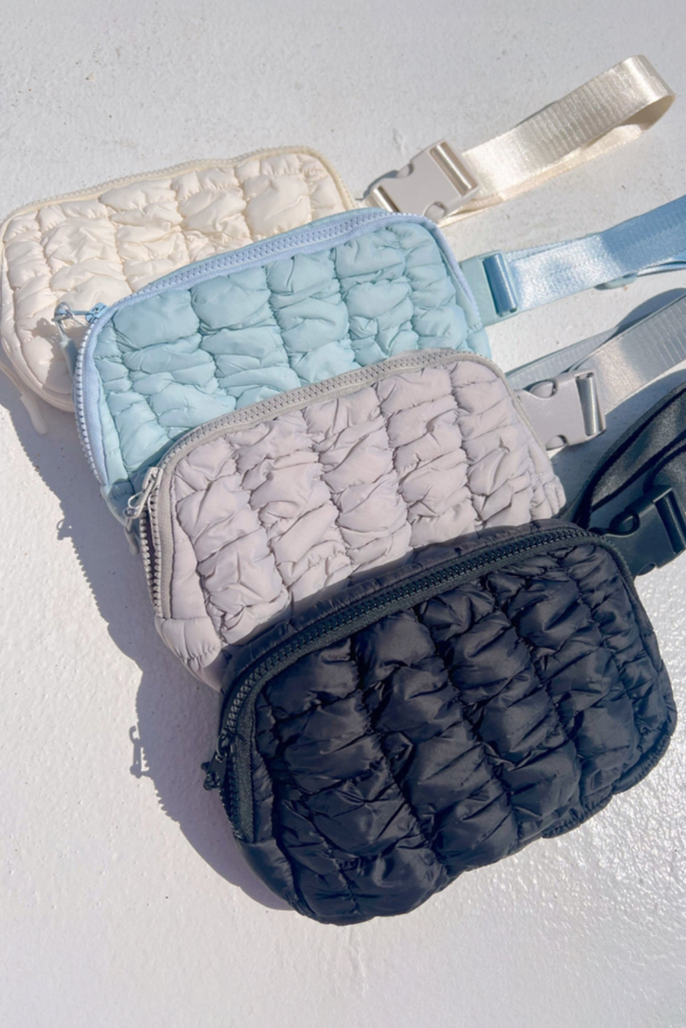 White Quilted Puffer Belt Zipper Crossbody Bags-Crossbody Bags-[Adult]-[Female]-2022 Online Blue Zone Planet