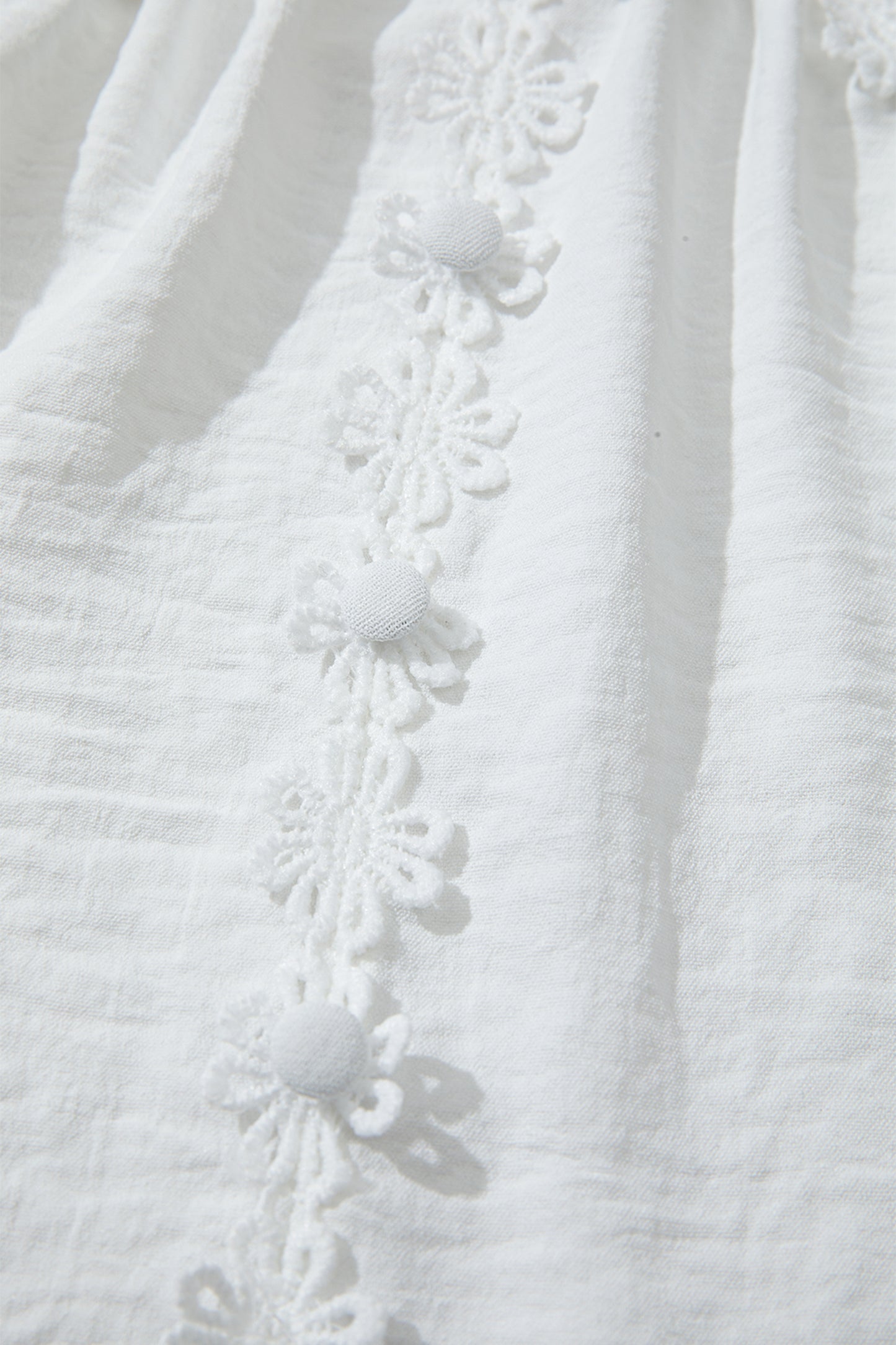 White Solid Color Floral Guipure Lace Patchwork Frilled Long Sleeve Blouse-Tops/Blouses & Shirts-[Adult]-[Female]-2022 Online Blue Zone Planet