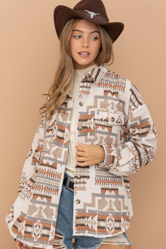 Frayed Aztec Western Shacket-TOPS / DRESSES-[Adult]-[Female]-2022 Online Blue Zone Planet