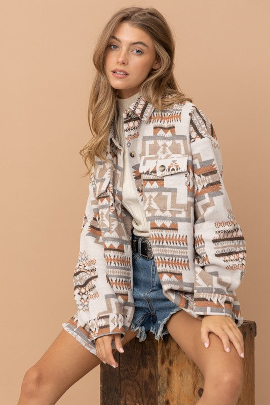 Frayed Aztec Western Shacket-TOPS / DRESSES-[Adult]-[Female]-2022 Online Blue Zone Planet