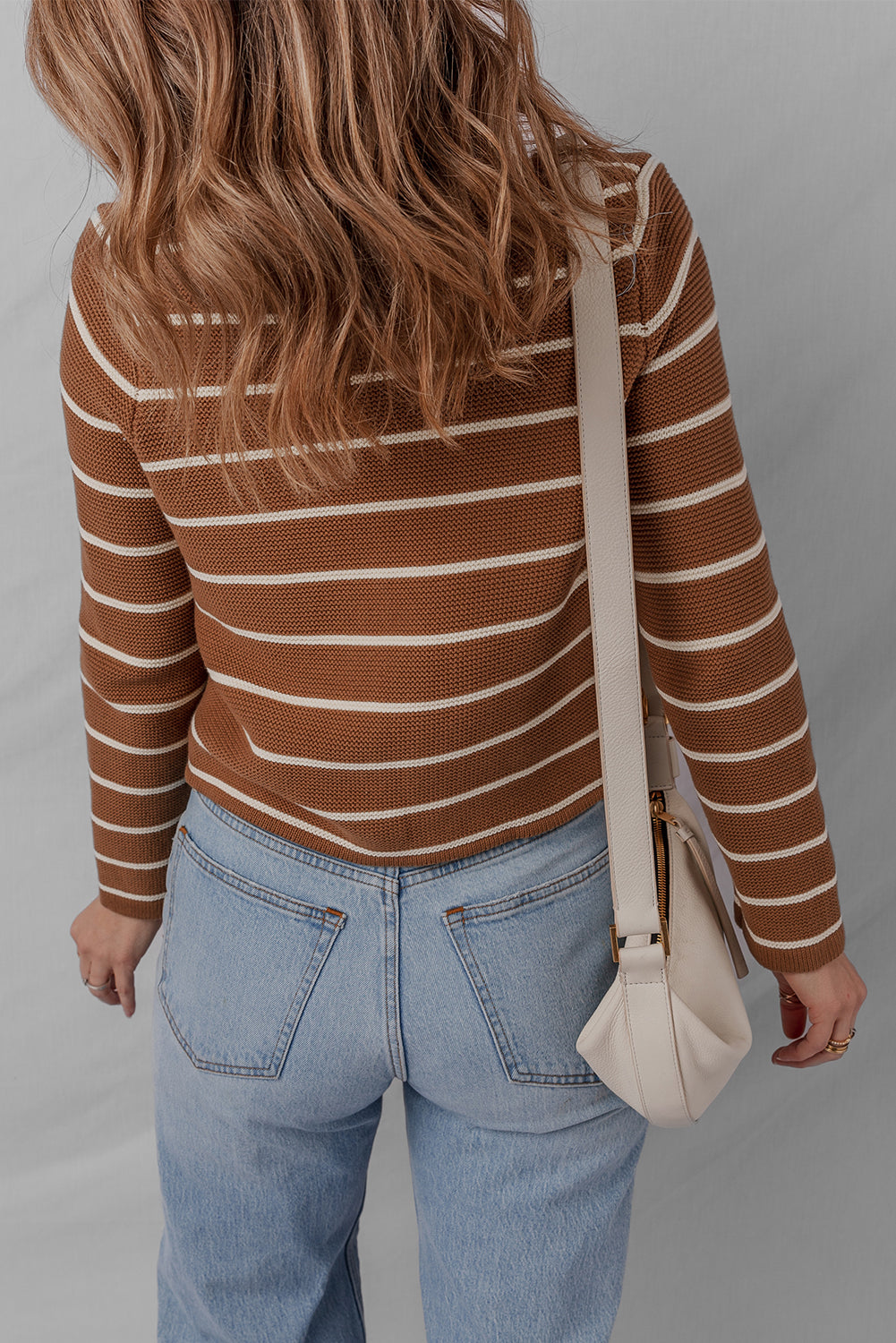 Chestnut Tie Front Striped Knit V Neck Cardigan Sweater-Sweaters & Cardigans/Cardigans-[Adult]-[Female]-2022 Online Blue Zone Planet