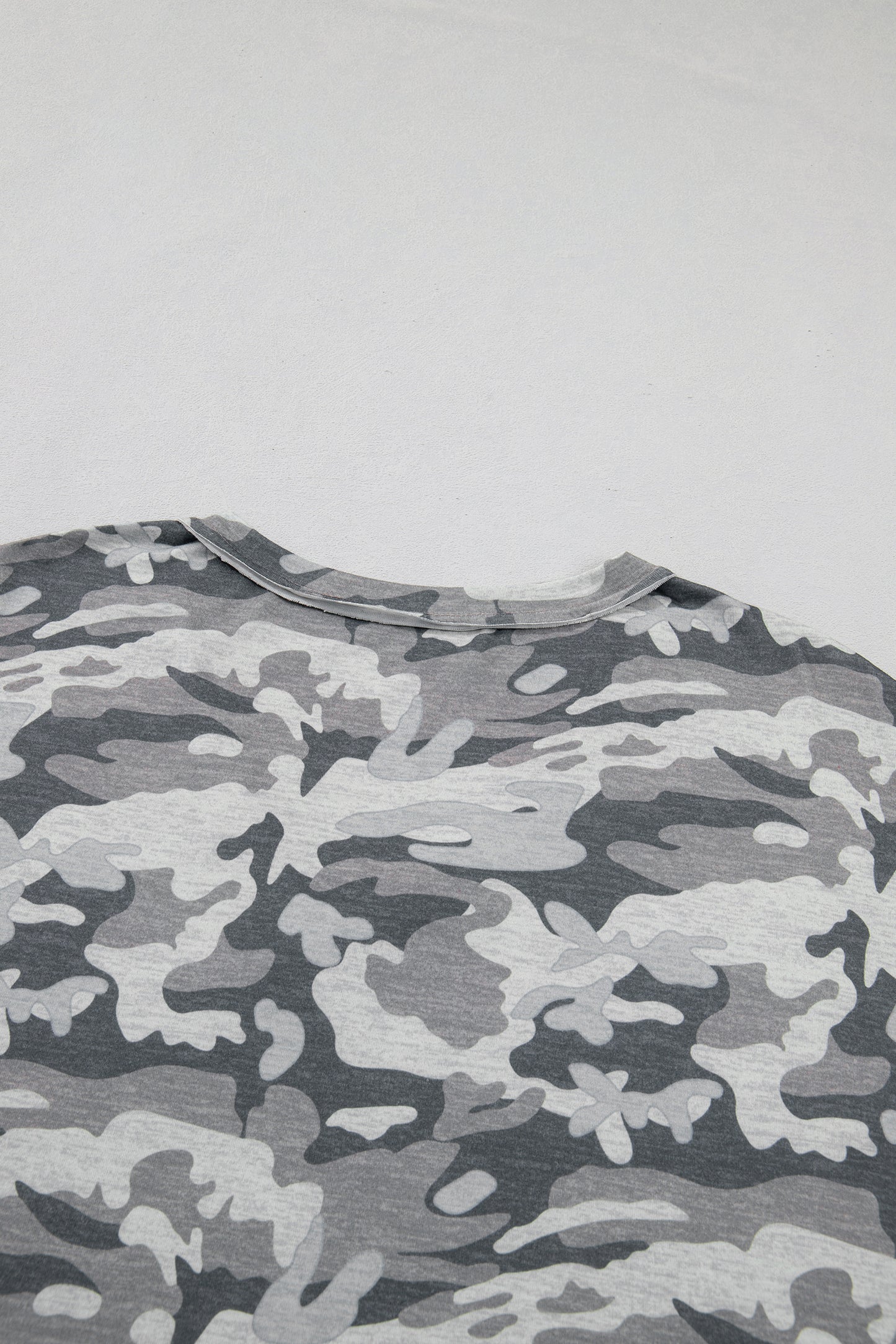 Green Retro Camouflage Print Raw Edge V Neck Tee-Tops/Tops & Tees-[Adult]-[Female]-2022 Online Blue Zone Planet