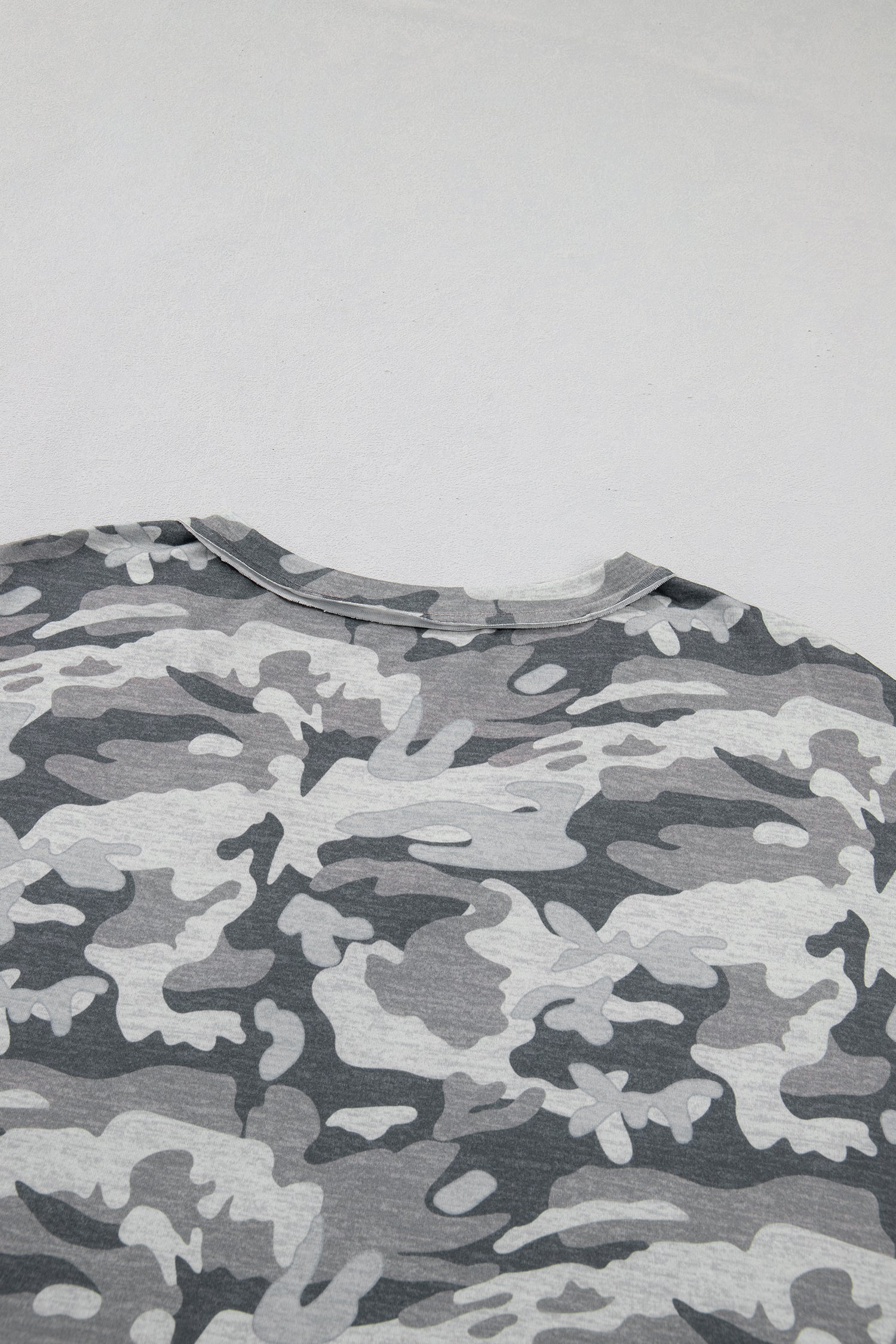Green Retro Camouflage Print Raw Edge V Neck Tee-Tops/Tops & Tees-[Adult]-[Female]-2022 Online Blue Zone Planet