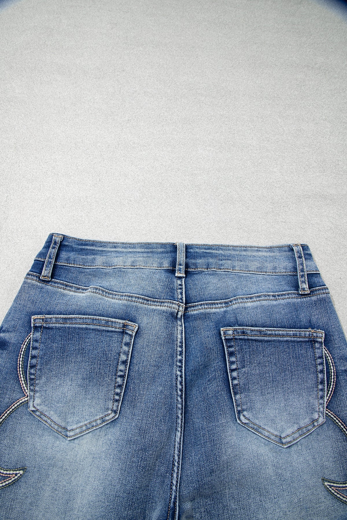 Blue Western Embroidered Flare Full Length Jeans-Bottoms/Jeans-[Adult]-[Female]-2022 Online Blue Zone Planet