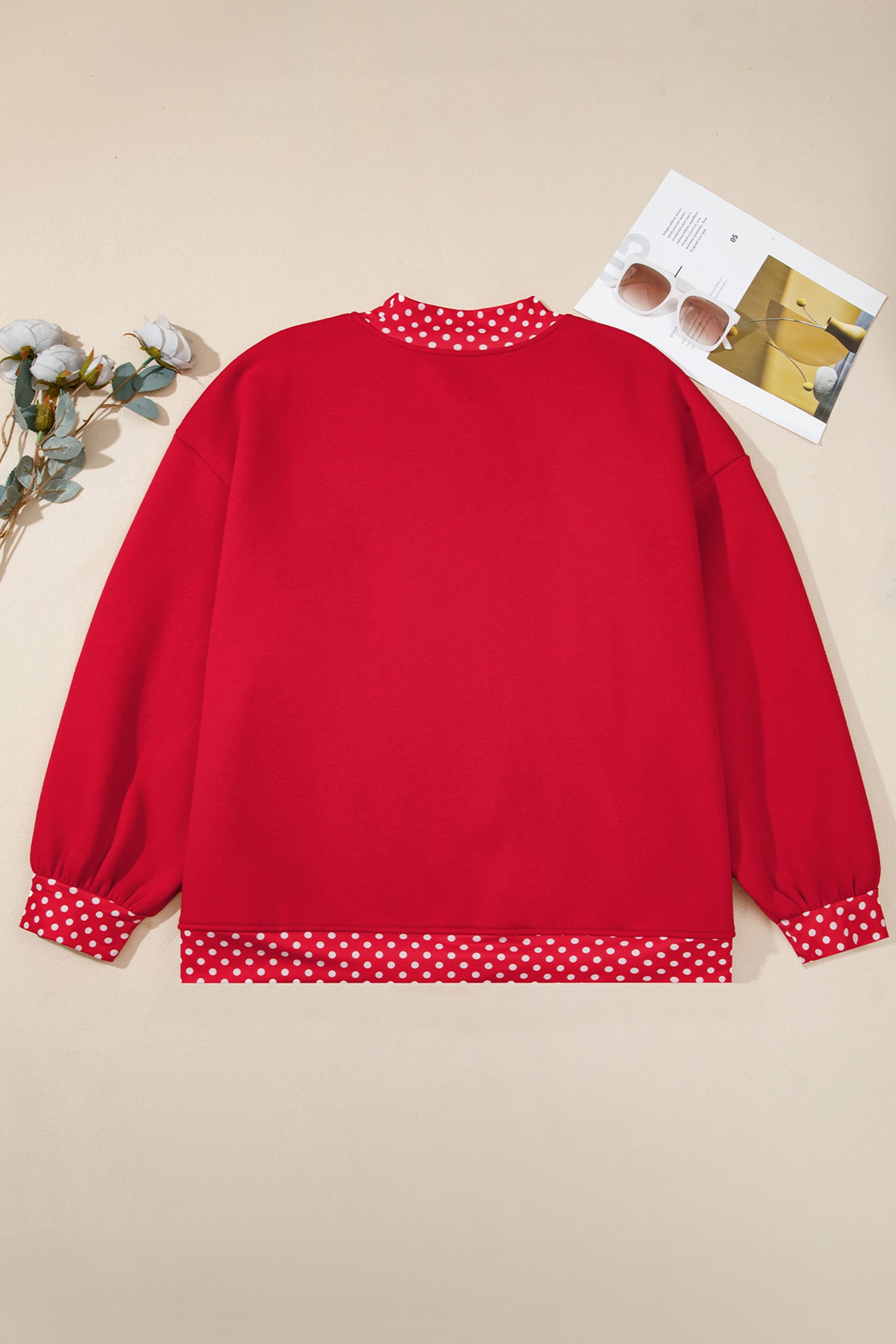Orange Polka Dot Patchwork Round Neck Plus Size Sweatshirt-Plus Size/Plus Size Sweatshirts & Hoodies-[Adult]-[Female]-2022 Online Blue Zone Planet