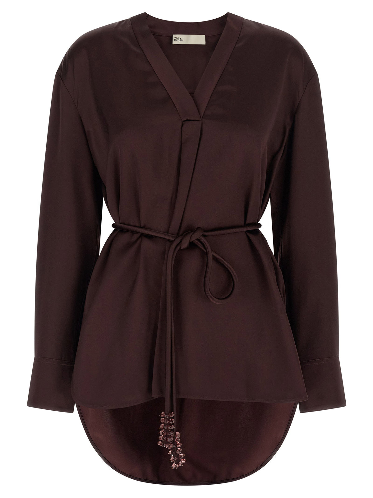 Tory Burch Satin Blouse-Shirts-[Adult]-[Female]-10-Bordeaux-2022 Online Blue Zone Planet