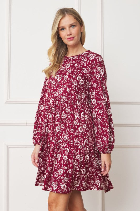 Floral Crew Neck Midi Dress-TOPS / DRESSES-[Adult]-[Female]-2022 Online Blue Zone Planet