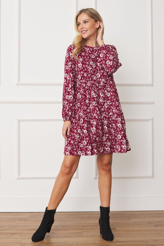 Floral Crew Neck Midi Dress-TOPS / DRESSES-[Adult]-[Female]-2022 Online Blue Zone Planet