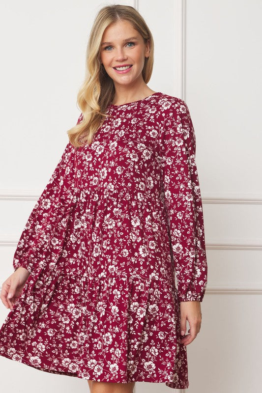 Floral Crew Neck Midi Dress-TOPS / DRESSES-[Adult]-[Female]-2022 Online Blue Zone Planet