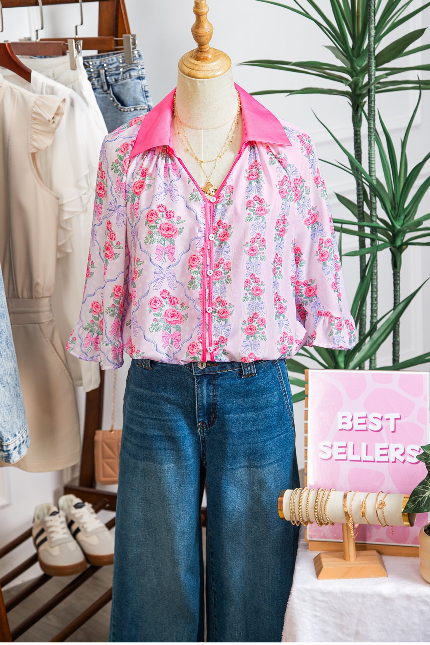 Purple Floral Collared Ruffled Half Sleeve Shirt-Tops/Blouses & Shirts-[Adult]-[Female]-2022 Online Blue Zone Planet