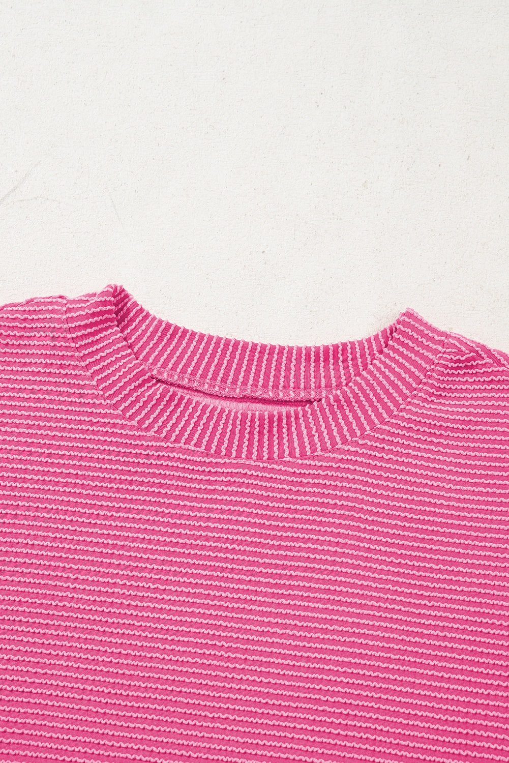 Bright Pink Plain Corded Knit Mock Neck T Shirt-Tops/Tops & Tees-[Adult]-[Female]-2022 Online Blue Zone Planet