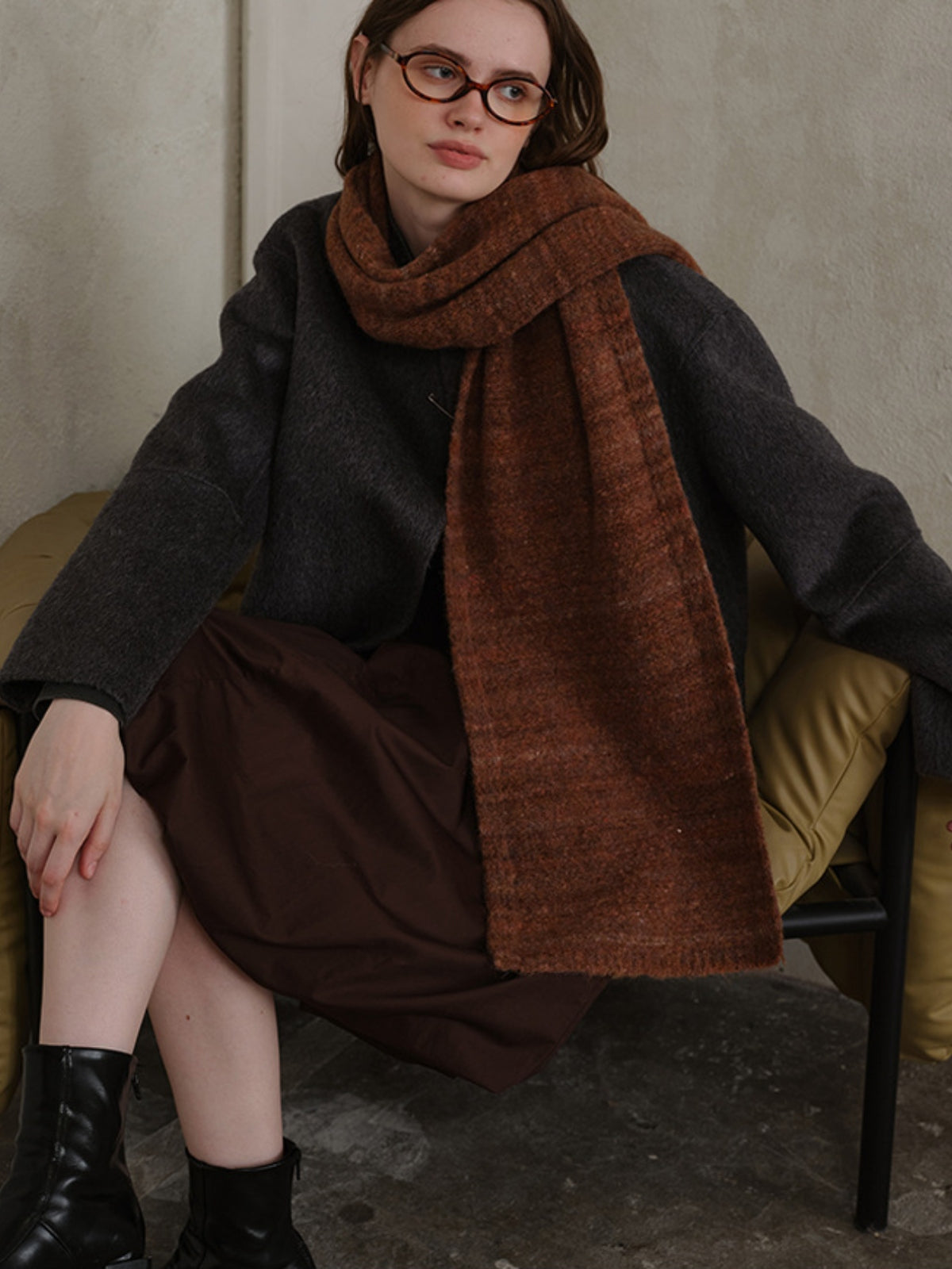 Striped Detail Knit Scarf-SCARVES-[Adult]-[Female]-Dark Brown-One Size-2022 Online Blue Zone Planet