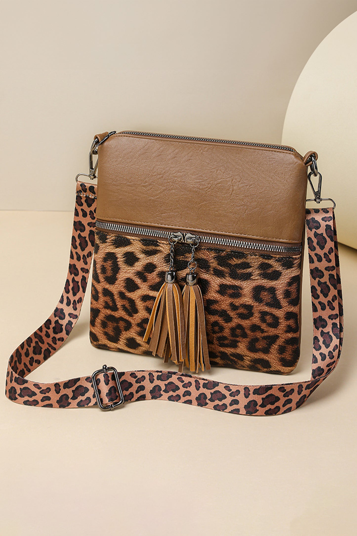 Coffee Leopard Contrast PU Leather Single Shoulder Mini Bag-Shoes & Bags/Shoulder Bags-[Adult]-[Female]-2022 Online Blue Zone Planet