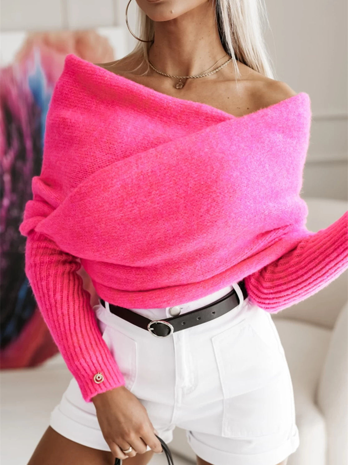 Long Sleeve Cropped Knit Top-TOPS / DRESSES-[Adult]-[Female]-Hot Pink-One Size-2022 Online Blue Zone Planet