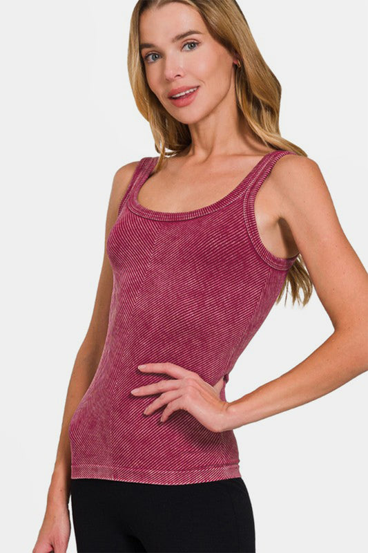 Zenana Ribbed Scoop Neck Tank-TOPS / DRESSES-[Adult]-[Female]-Burgundy-S/M-2022 Online Blue Zone Planet