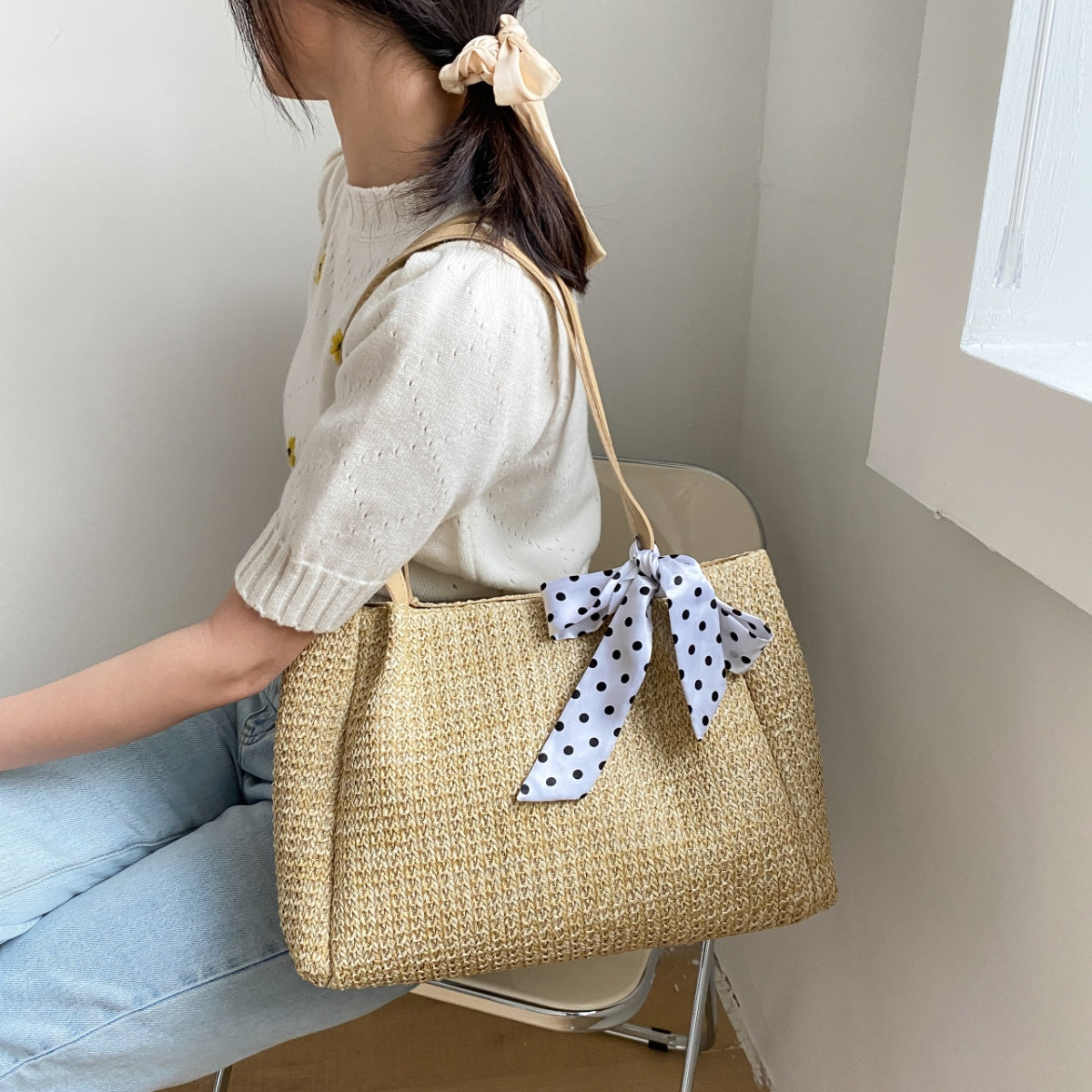 Straw Woven Leather Strap Handbag-HANDBAGS-[Adult]-[Female]-2022 Online Blue Zone Planet