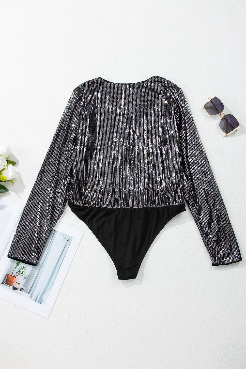 Sequin Surplice Long Sleeve Bodysuit-TOPS / DRESSES-[Adult]-[Female]-2022 Online Blue Zone Planet