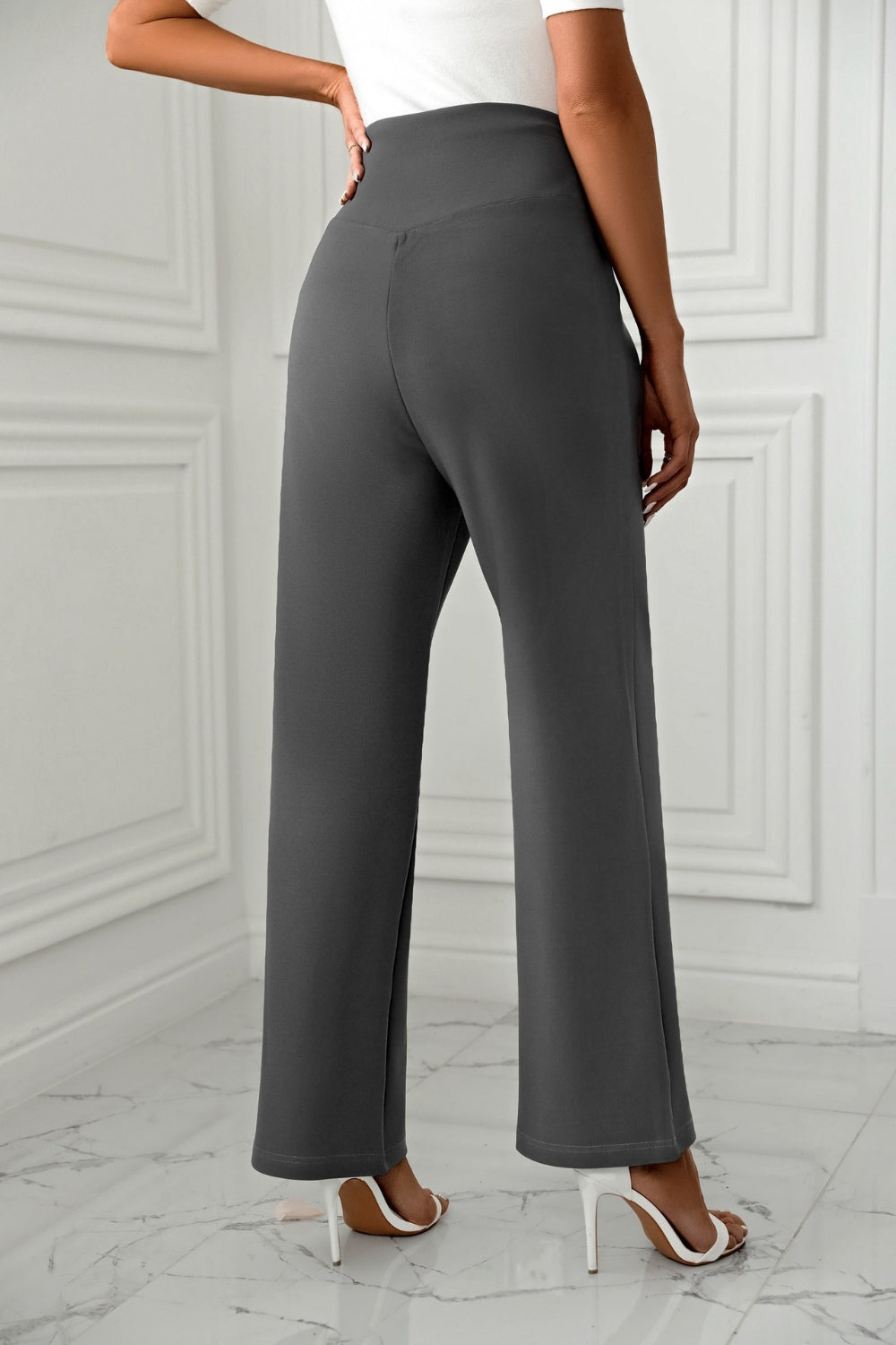 High Waist Straight Leg Pants-BOTTOMS SIZES SMALL MEDIUM LARGE-[Adult]-[Female]-2022 Online Blue Zone Planet