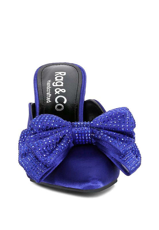 Vixen's Black Diamante Bow Heeled Mules-SHOES-[Adult]-[Female]-Navy-6-2022 Online Blue Zone Planet