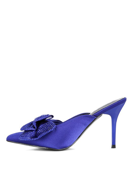 Vixen's Black Diamante Bow Heeled Mules-SHOES-[Adult]-[Female]-Navy-6-2022 Online Blue Zone Planet