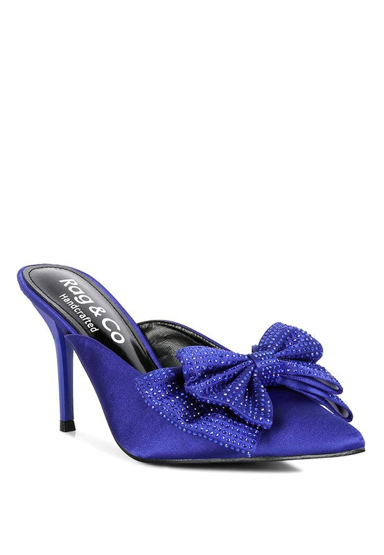 Vixen's Black Diamante Bow Heeled Mules-SHOES-[Adult]-[Female]-Navy-6-2022 Online Blue Zone Planet