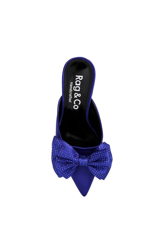 Vixen's Black Diamante Bow Heeled Mules-SHOES-[Adult]-[Female]-Navy-6-2022 Online Blue Zone Planet