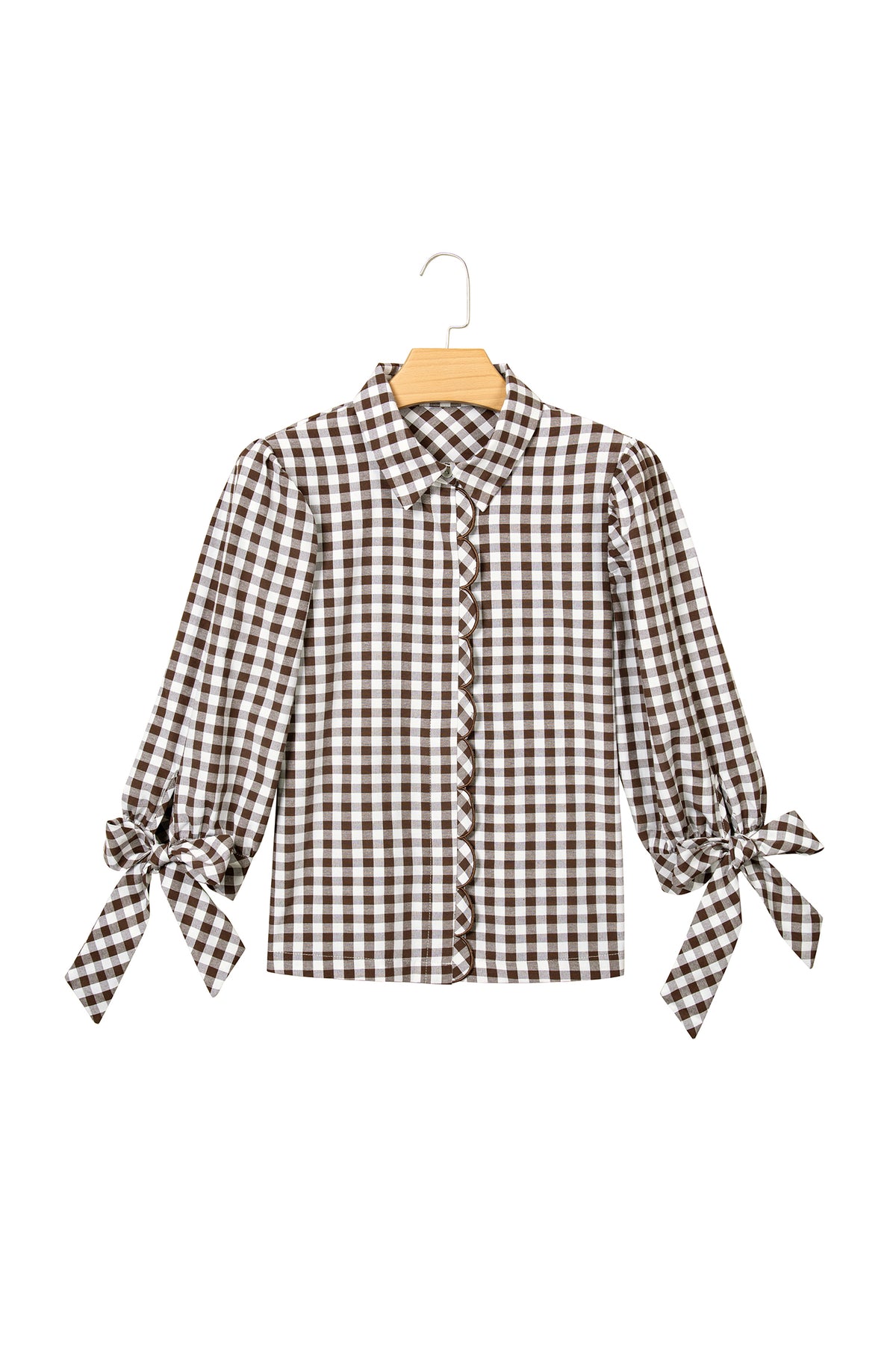 Brown Plaid Knot Half Sleeve Button Down Shirt-Tops/Blouses & Shirts-[Adult]-[Female]-2022 Online Blue Zone Planet