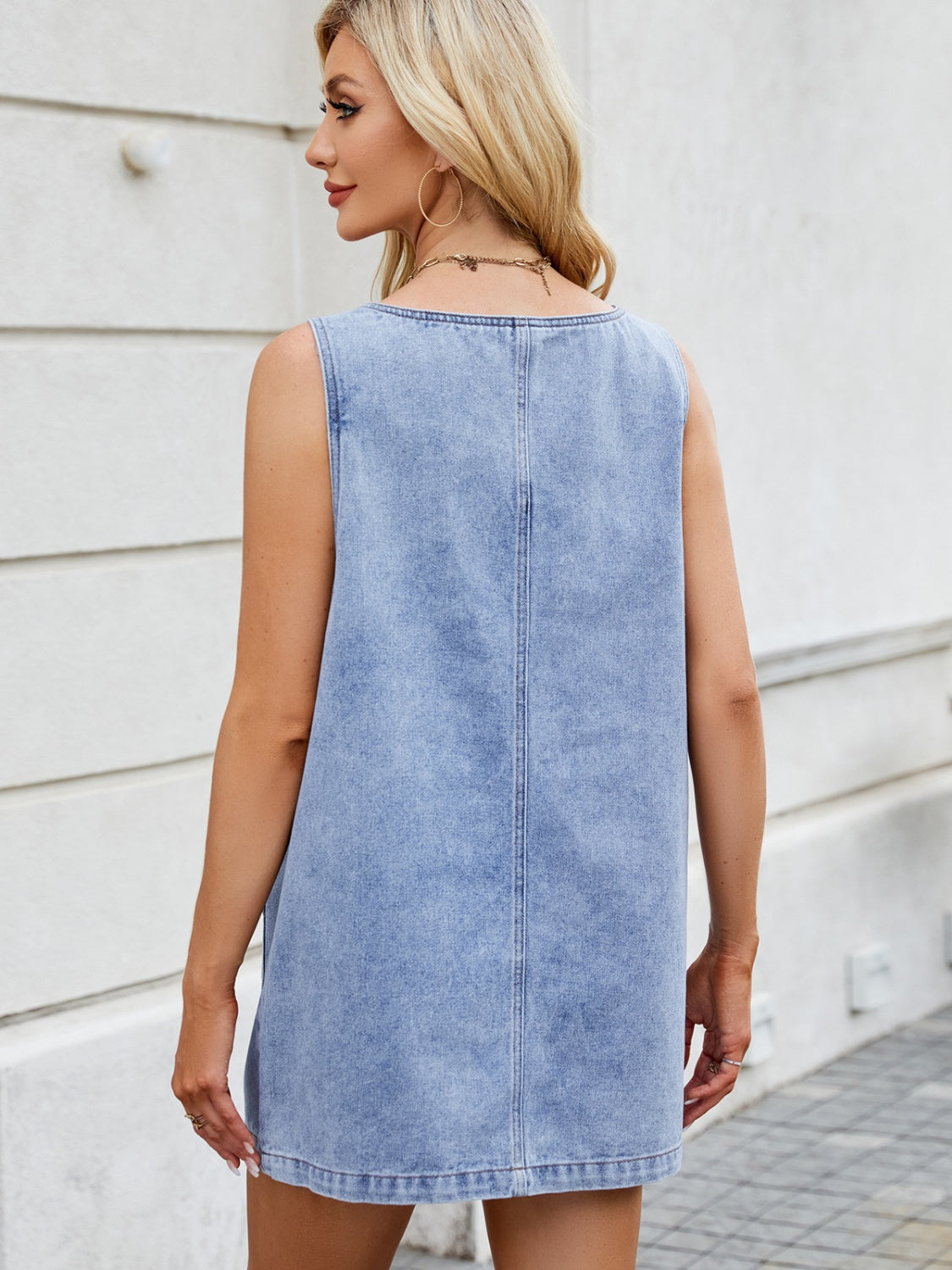 Scoop Neck Wide Strap Denim Dress-TOPS / DRESSES-[Adult]-[Female]-2022 Online Blue Zone Planet