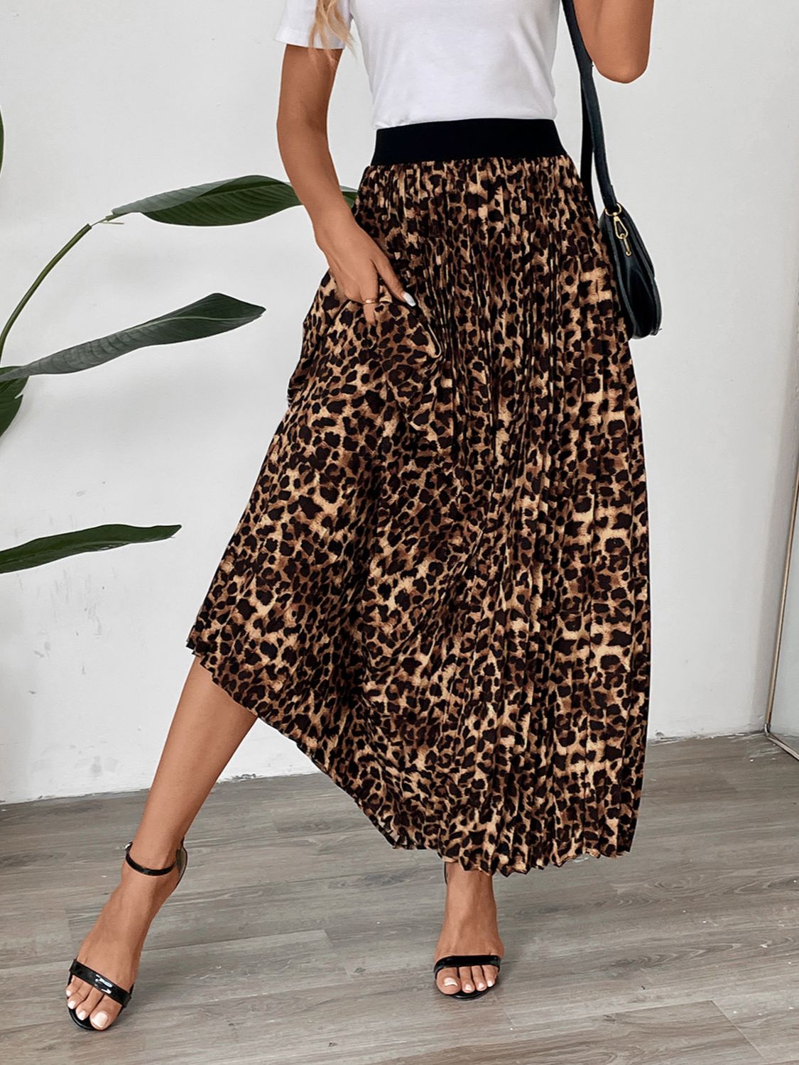 Perfee Pleated Leopard Maxi Skirt-TOPS / DRESSES-[Adult]-[Female]-2022 Online Blue Zone Planet