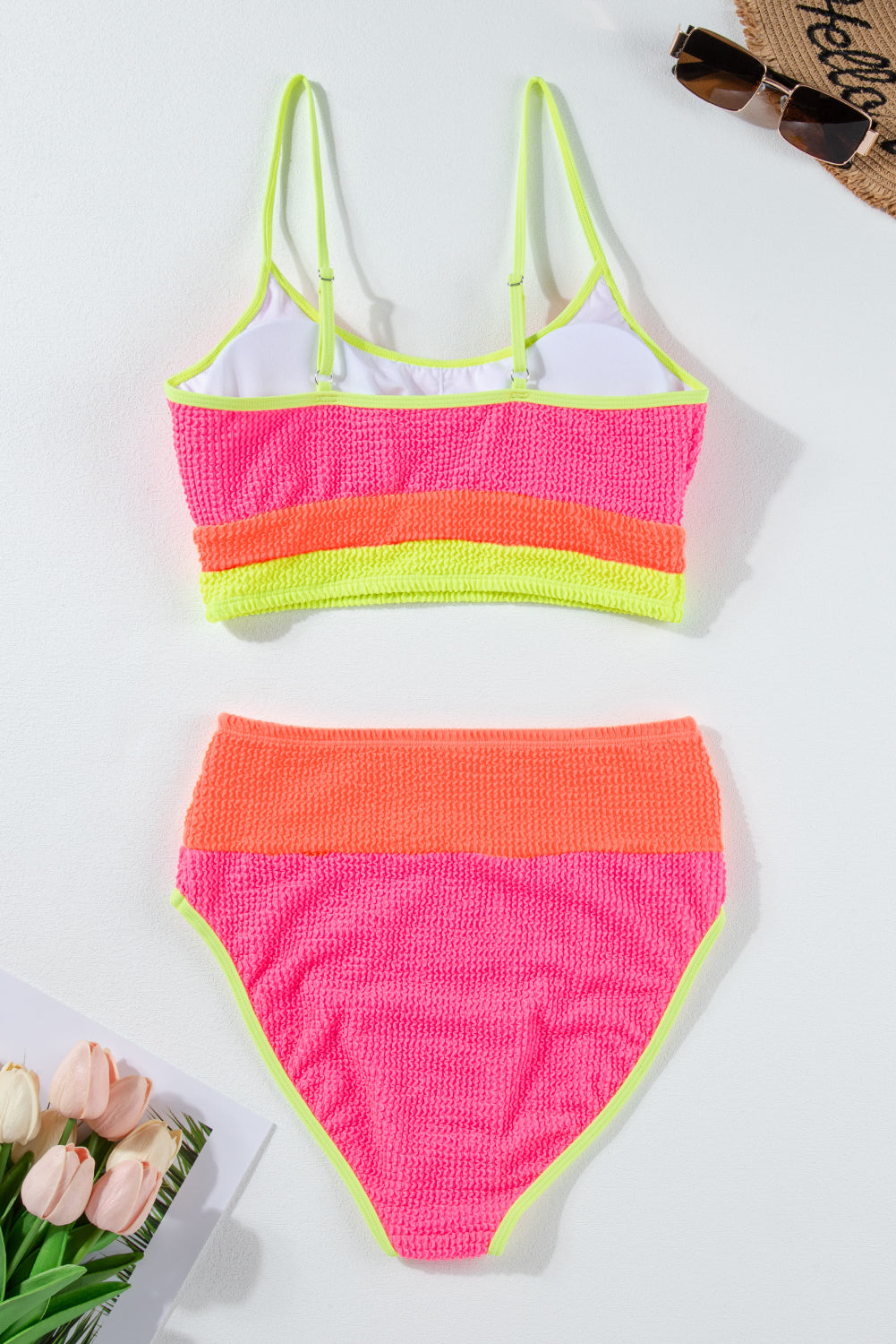 Grapefruit Orange Color Block High Waisted Sexy Bikini Set Blue Zone Planet